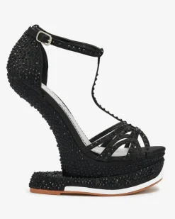 Klasyczne|Sandały Na Koturnie^Royalfashion Czarne czółenka damskie z cyrkoniami Nekko czarny