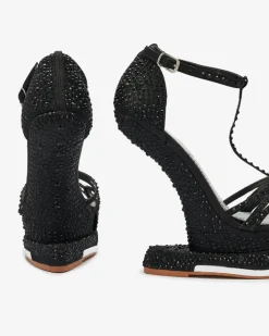 Klasyczne|Sandały Na Koturnie^Royalfashion Czarne czółenka damskie z cyrkoniami Nekko czarny