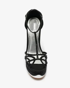 Klasyczne|Sandały Na Koturnie^Royalfashion Czarne czółenka damskie z cyrkoniami Nekko czarny