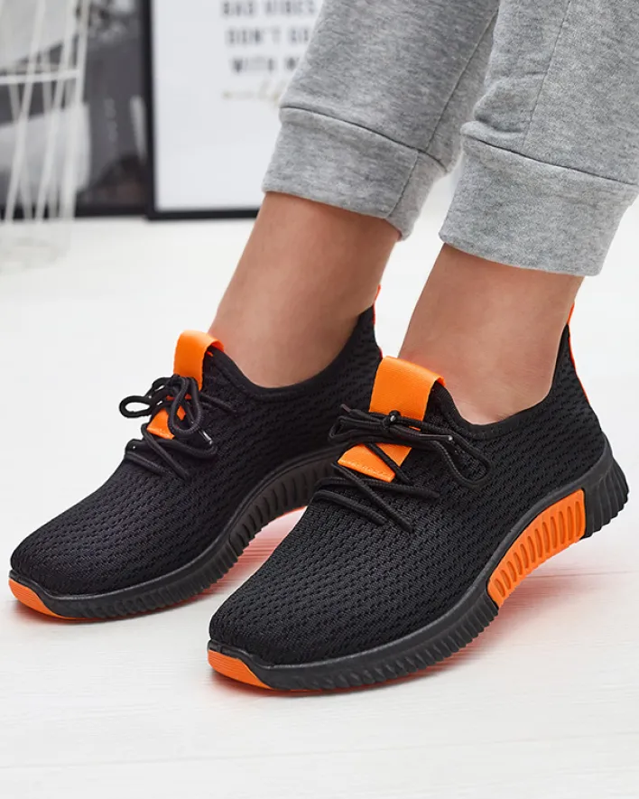 Bieganie, Ćwiczenia I Trening^Royalfashion Czarne damskie buty sportowe z pomarańzowymi wstawkami Keteti pomarańczowy