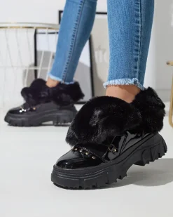 Śniegowce^Royalfashion Czarne damskie sznurowane buty a'la śniegowce Fentes czarny