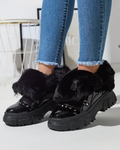 Śniegowce^Royalfashion Czarne damskie sznurowane buty a'la śniegowce Fentes czarny