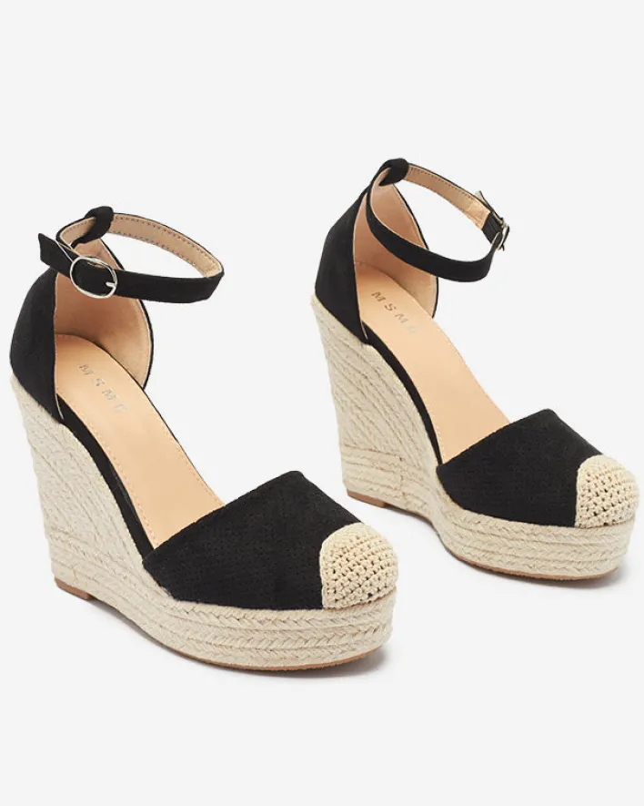 Sandały Na Koturnie^Royalfashion Czarne damskie sandały na koturnie Meylasi czarny