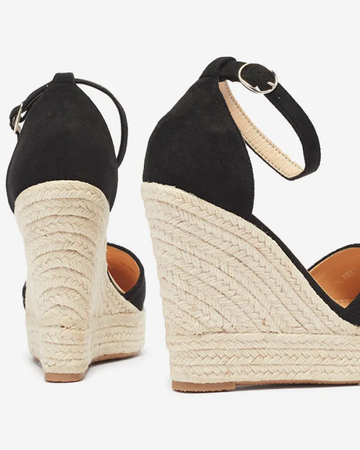 Sandały Na Koturnie^Royalfashion Czarne damskie sandały na koturnie Meylasi czarny