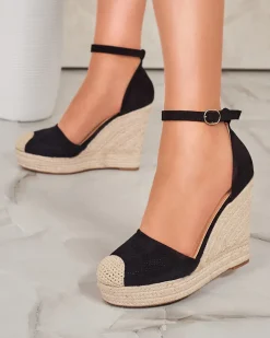 Sandały Na Koturnie^Royalfashion Czarne damskie sandały na koturnie Meylasi czarny