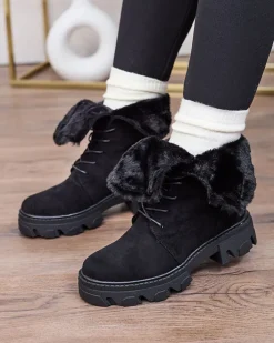 Botki Z Delikatnym Ociepleniem|Botki Sznurowane^Royalfashion Czarne damskie sznurowane botki Cavenma czarny