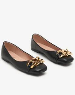 Baleriny Klasyczne^Royalfashion Czarne damskie eko-skórzane balerinki ze złotą ozdobą Gassi czarny
