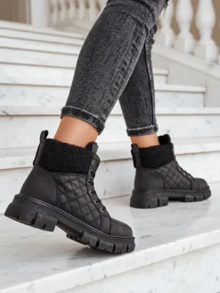 Trapery|Botki Z Delikatnym Ociepleniem^Royalfashion Czarne damskie ocieplane botki typu trapery Hogenaf czarny