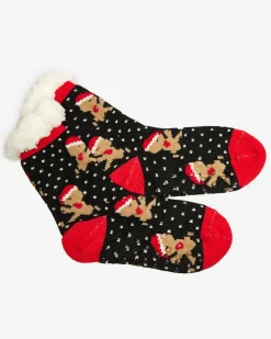 Skarpetki^Royalfashion Czarne damskie skarpetki ze świątecznym wzorem czerwony