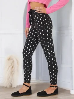 Legginsy / Tregginsy^Royalfashion Czarne damskie tregginsy w srebrne kropeczki czarny