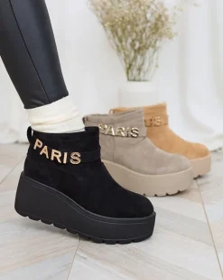 Śniegowce^Royalfashion Czarne damskie buty a'la śniegowce z ozdobą Parisela czarny