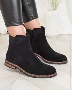 Sztyblety|Botki Na Płaskim Obcasie^Royalfashion Czarne damskie botki a'la sztyblety z eko-zamszu Veysi czarny