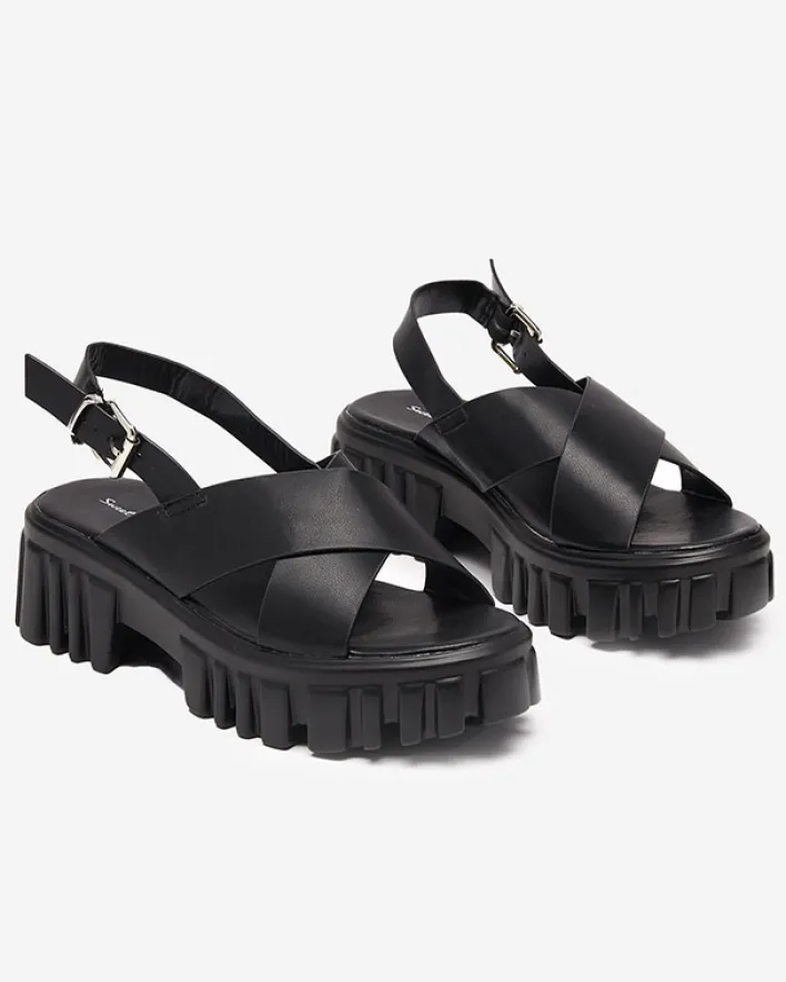 Buty Na Wielkie Wyjście|Sandały Na Słupku^Royalfashion Czarne damskie sandały na masywnej podeszwie Otida czarny