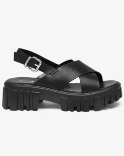 Buty Na Wielkie Wyjście|Sandały Na Słupku^Royalfashion Czarne damskie sandały na masywnej podeszwie Otida czarny