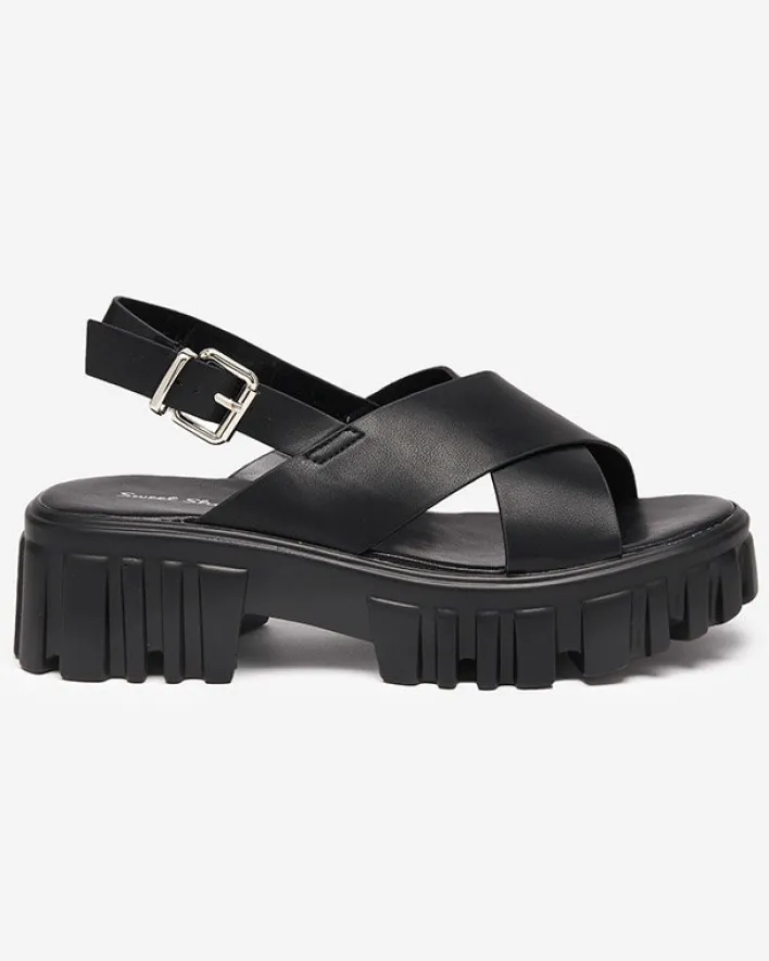 Buty Na Wielkie Wyjście|Sandały Na Słupku^Royalfashion Czarne damskie sandały na masywnej podeszwie Otida czarny