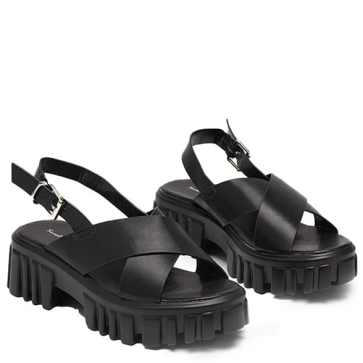 Buty Na Wielkie Wyjście|Sandały Na Słupku^Royalfashion Czarne damskie sandały na masywnej podeszwie Otida czarny