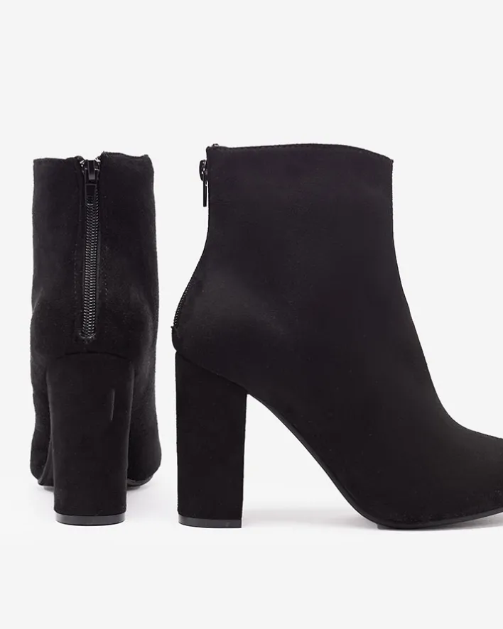 Botki Bez Ocieplenia|Botki Na Słupku^Royalfashion Czarne damskie botki na słupku Sterica