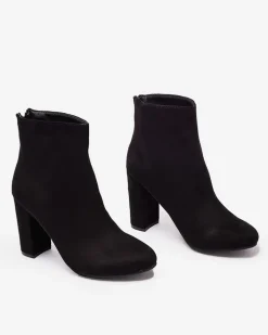 Botki Bez Ocieplenia|Botki Na Słupku^Royalfashion Czarne damskie botki na słupku Sterica