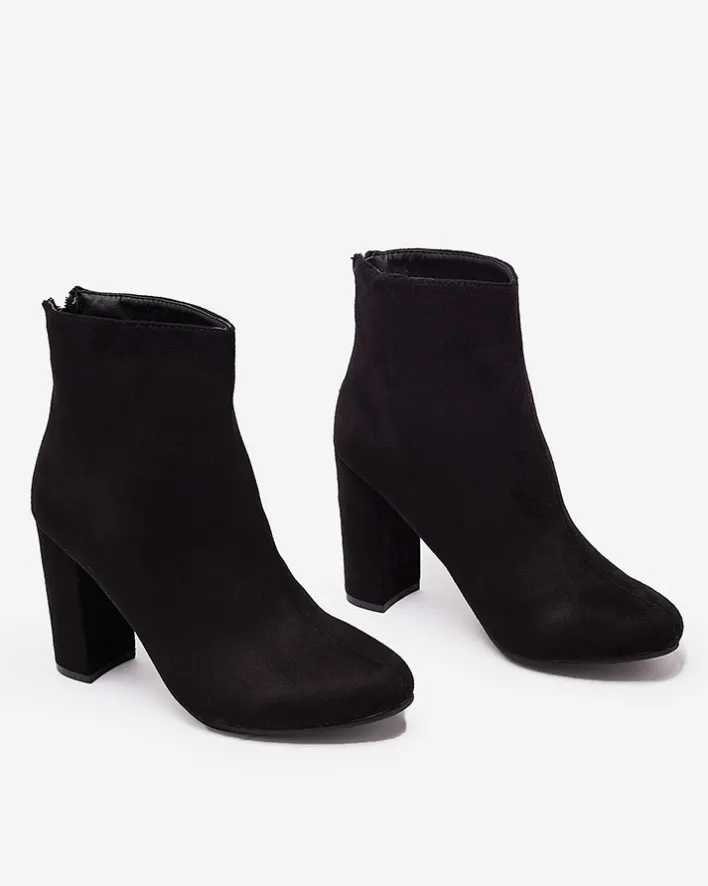 Botki Bez Ocieplenia|Botki Na Słupku^Royalfashion Czarne damskie botki na słupku Sterica