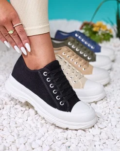 Trampki^Royalfashion Czarne damskie trampki na platformie Spollero czarny