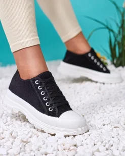 Trampki^Royalfashion Czarne damskie trampki na platformie Spollero czarny