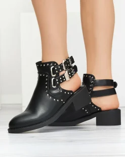 Botki Bez Ocieplenia|Botki Na Płaskim Obcasie^Royalfashion Czarne damskie botki z wycięciami Dlagona