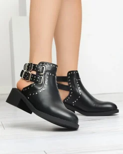 Botki Bez Ocieplenia|Botki Na Płaskim Obcasie^Royalfashion Czarne damskie botki z wycięciami Dlagona