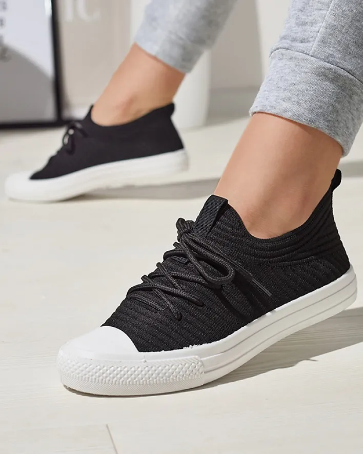 Trampki^Royalfashion Czarne damskie prążkowane trampki Manfer czarny