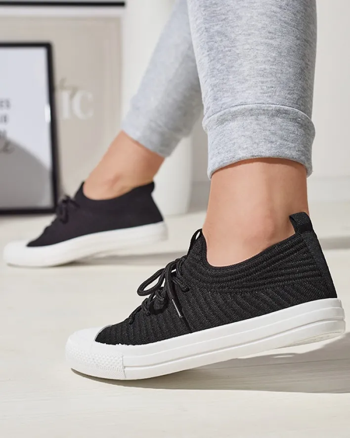 Trampki^Royalfashion Czarne damskie prążkowane trampki Manfer czarny