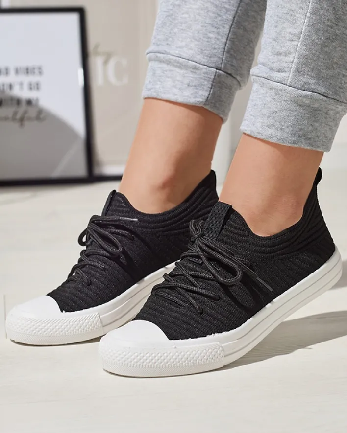 Trampki^Royalfashion Czarne damskie prążkowane trampki Manfer czarny