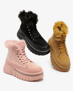 Śniegowce|Botki Z Grubym Ociepleniem^Royalfashion Czarne damskie sznurowane buty a'la śniegowce na platformie Neatesa czarny