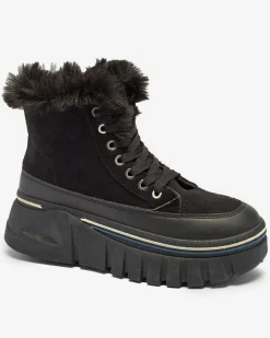 Śniegowce|Botki Z Grubym Ociepleniem^Royalfashion Czarne damskie sznurowane buty a'la śniegowce na platformie Neatesa czarny