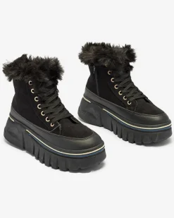 Śniegowce|Botki Z Grubym Ociepleniem^Royalfashion Czarne damskie sznurowane buty a'la śniegowce na platformie Neatesa czarny
