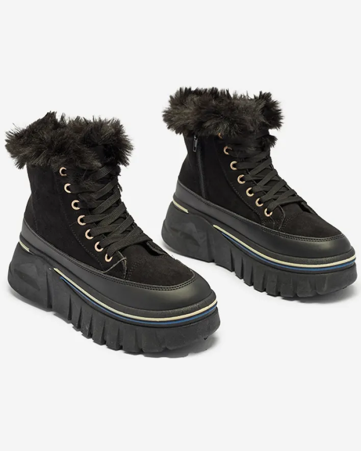 Śniegowce|Botki Z Grubym Ociepleniem^Royalfashion Czarne damskie sznurowane buty a'la śniegowce na platformie Neatesa czarny