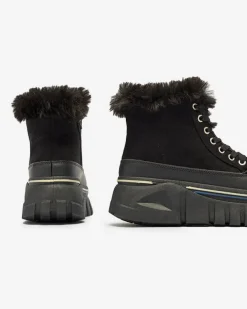 Śniegowce|Botki Z Grubym Ociepleniem^Royalfashion Czarne damskie sznurowane buty a'la śniegowce na platformie Neatesa czarny