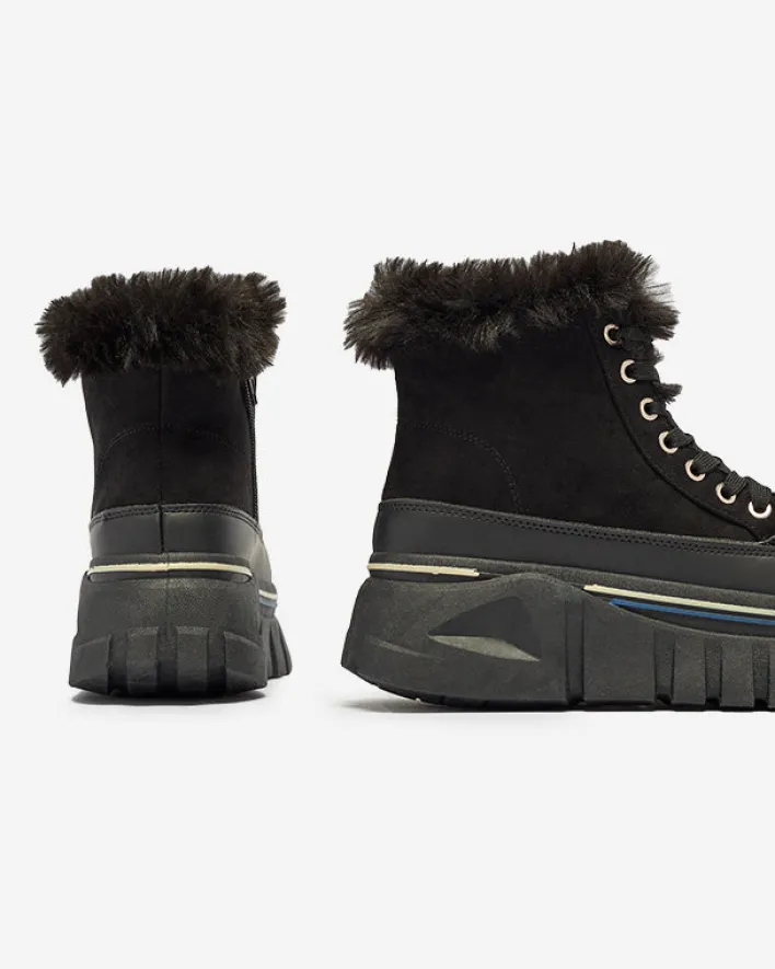 Śniegowce|Botki Z Grubym Ociepleniem^Royalfashion Czarne damskie sznurowane buty a'la śniegowce na platformie Neatesa czarny