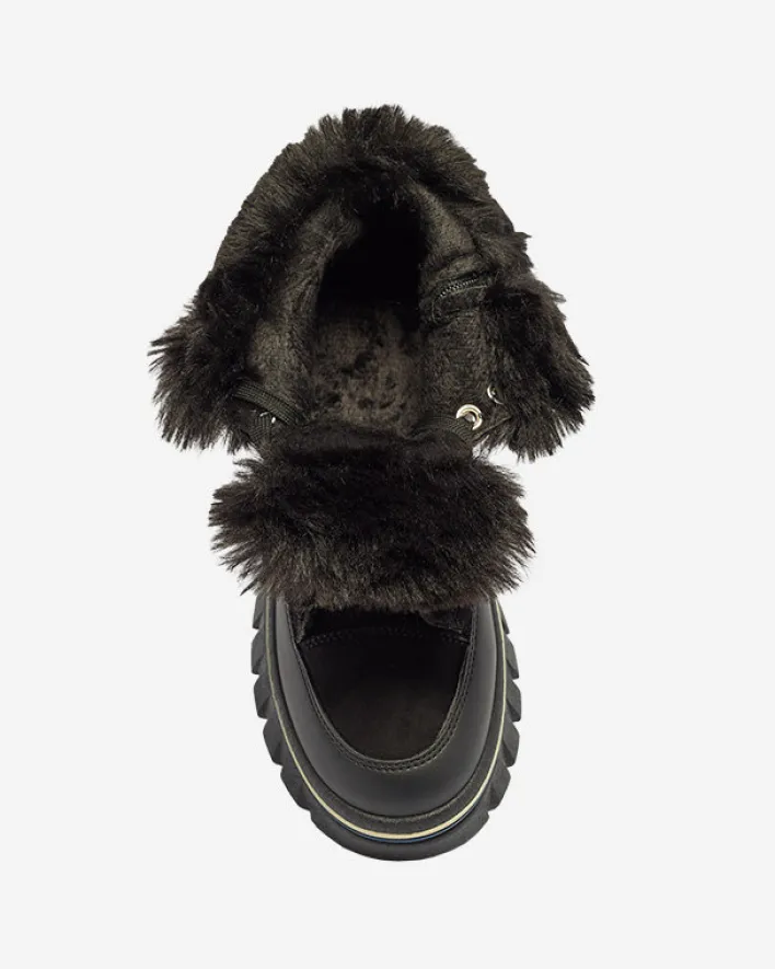 Śniegowce|Botki Z Grubym Ociepleniem^Royalfashion Czarne damskie sznurowane buty a'la śniegowce na platformie Neatesa czarny