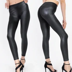 Eko Skórzane^Royalfashion Czarne damskie eko-skórzane tregginsy