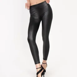 Eko Skórzane^Royalfashion Czarne damskie eko-skórzane tregginsy