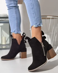 Botki Bez Ocieplenia|Botki Na Słupku^Royalfashion Czarne damskie botki na kwadratowym słupku Darera czarny