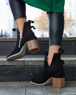 Botki Bez Ocieplenia|Botki Na Słupku^Royalfashion Czarne damskie botki na kwadratowym słupku Darera czarny