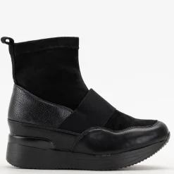 Botki Z Delikatnym Ociepleniem|Botki Na Koturnie^Royalfashion Czarne damskie wsuwane botki z tłoczeniem Keleda czarny