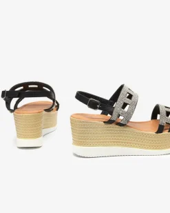 Sandały Na Koturnie^Royalfashion Czarne damskie sandały z cyrkoniami na koturnie Masewi czarny