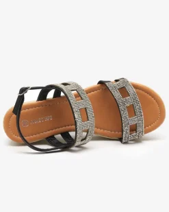 Sandały Na Koturnie^Royalfashion Czarne damskie sandały z cyrkoniami na koturnie Masewi czarny