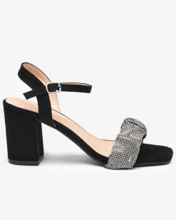 Buty Na Wielkie Wyjście|Sandały Na Słupku^Royalfashion Czarne damskie sandałki na słupku z cyrkoniami Triesta czarny