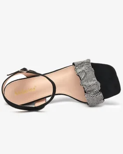 Buty Na Wielkie Wyjście|Sandały Na Słupku^Royalfashion Czarne damskie sandałki na słupku z cyrkoniami Triesta czarny