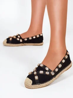 Espadryle Płaskie^Royalfashion Czarne damskie espadryle z kryształkami Wamba czarny