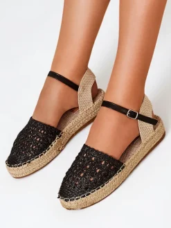 Espadryle Płaskie^Royalfashion Czarne damskie espadryle z ażurową cholewką Triumf czarny