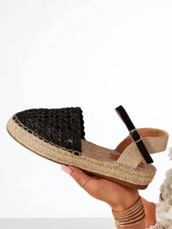 Espadryle Płaskie^Royalfashion Czarne damskie espadryle z ażurową cholewką Triumf czarny