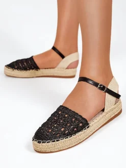 Espadryle Płaskie^Royalfashion Czarne damskie espadryle z ażurową cholewką Triumf czarny